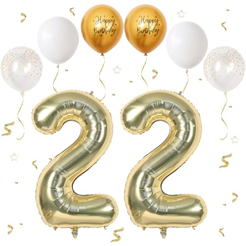VUCDXOP Champagner Gold Luftballon 22, XXL Riesige Geburtstag Ballon 22, 40" - 101cm Ballon Zahl Deko Folienballon Zahlen 2, Geburtstagsdeko Jubiläum Party Deko, Fliegt mit Helium (Nummer 22) von VUCDXOP