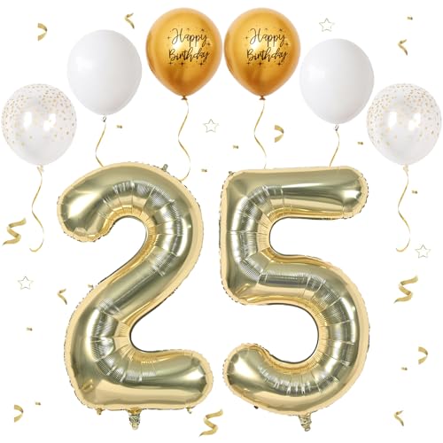 VUCDXOP Champagner Gold Luftballon 25, XXL Riesige Geburtstag Ballon 25, 40" - 101cm Ballon Zahl Deko Folienballon Zahlen 2 & 5, Geburtstagsdeko Jubiläum Party Deko, Fliegt mit Helium (Nummer 25/52) von VUCDXOP