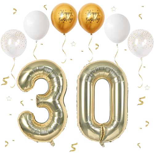 VUCDXOP Champagner Gold Luftballon 30, XXL Riesige Geburtstag Ballon 30, 40" - 101cm Ballon Zahl Deko Folienballon Zahlen 0 & 3, Geburtstagsdeko Jubiläum Party Deko, Fliegt mit Helium (Nummer 30) von VUCDXOP
