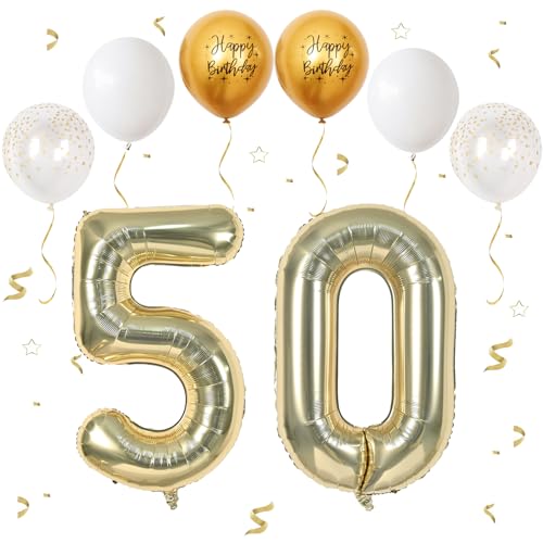 VUCDXOP Champagner Gold Luftballon 50, XXL Riesige Geburtstag Ballon 50, 40" - 101cm Ballon Zahl Deko Folienballon Zahlen 0 & 5, Geburtstagsdeko Jubiläum Party Deko, Fliegt mit Helium (Nummer 50) von VUCDXOP