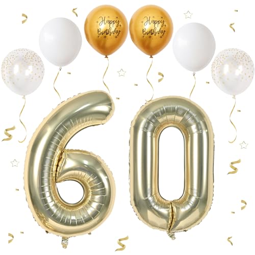 VUCDXOP Champagner Gold Luftballon 60, XXL Riesige Geburtstag Ballon 60, 40" - 101cm Ballon Zahl Deko Folienballon Zahlen 0 & 6, Geburtstagsdeko Jubiläum Party Deko, Fliegt mit Helium (Nummer 60) von VUCDXOP