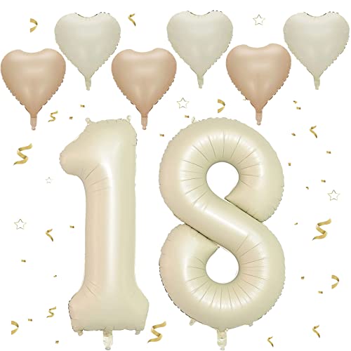 VUCDXOP Cremefarbe Luftballon 18, XXL Riesige Geburtstag Ballon 18, 40" - 101cm Ballon Zahl Deko Folienballon Zahlen 1 & 8, Geburtstagsdeko Jubiläum Party Deko, Fliegt mit Helium (Nummer 18/81) von VUCDXOP