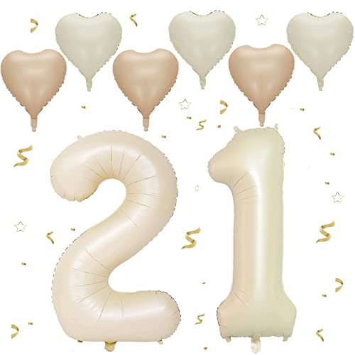 VUCDXOP Cremefarbe Luftballon 21, XXL Riesige Geburtstag Ballon 12, 40" - 101cm Ballon Zahl Deko Folienballon Zahlen 1 & 2, Geburtstagsdeko Jubiläum Party Deko, Fliegt mit Helium (Nummer 21/12) von VUCDXOP