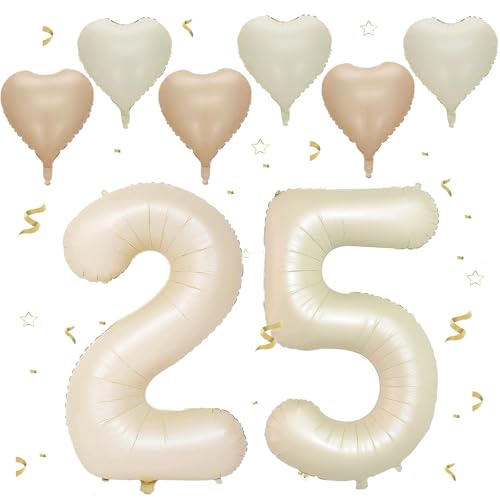Cremefarbe Luftballon 25, XXL Riesige Geburtstag Ballon 25, 40" - 101cm Ballon Zahl Deko Folienballon Zahlen 2 & 5, Geburtstagsdeko Jubiläum Party Deko, Fliegt mit Helium (Nummer 25/52) von VUCDXOP