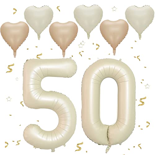 VUCDXOP Cremefarbe Luftballon 50, XXL Riesige Geburtstag Ballon 50, 40" - 101cm Ballon Zahl Deko Folienballon Zahlen 0 & 5, Geburtstagsdeko Jubiläum Party Deko, Fliegt mit Helium (Nummer 50) von VUCDXOP
