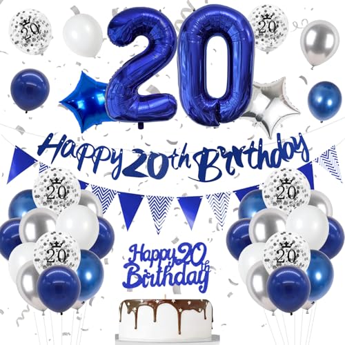 20. Geburtstag Deko Nacht Blau, Luftballon Deko 20. Geburtstag Frau Mann, Geburtstagsdeko 20 Jahr, Folienballon 20, Nacht Blau Silber Weiß Luftballons 20 Jahr mit Banner Topper für Party Dekoration 20. Geburtstag Deko Nacht Blau, Luftballon Deko 20. Geburtstag Frau Mann, Geburtstagsdeko 20 Jahr, Folienballon 20, Nacht Blau Silber Weiß Luftballons 20 Jahr mit Banner Topper für Party Dekoration von VUCDXOP