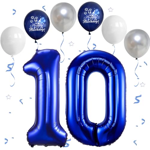 Dunkelblau Luftballon 10, Folienballon Zahl 10 Dunkelblau, 40 Zoll Helium Ballon 10, Geburtstagsdeko Folienballon Zahlen 1 & 0, Luftballon 10.Geburtstag für 10th Mädchen Junge Geburtstag Party Deko von VUCDXOP