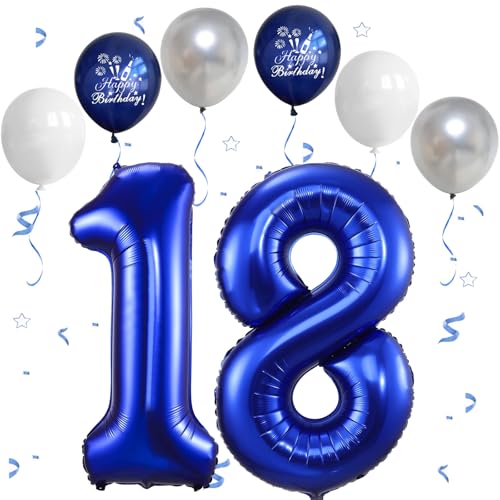 Dunkelblau Luftballon 18, Folienballon Zahl 18 Dunkelblau, 40 Zoll Helium Ballon 81, Geburtstagsdeko Folienballon Zahlen 1 & 8, Luftballon 18.Geburtstag für 18th Mädchen Junge Geburtstag Party Deko von VUCDXOP