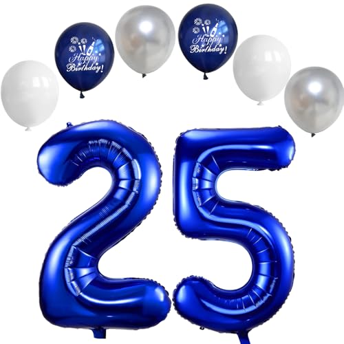 Dunkelblau Luftballon 25, Folienballon Zahl 25 Dunkelblau, 40 Zoll Helium Ballon 52, Geburtstagsdeko Folienballon Zahlen 2 & 5, Luftballon 25.Geburtstag für 25th Mädchen Junge Geburtstag Party Deko von VUCDXOP