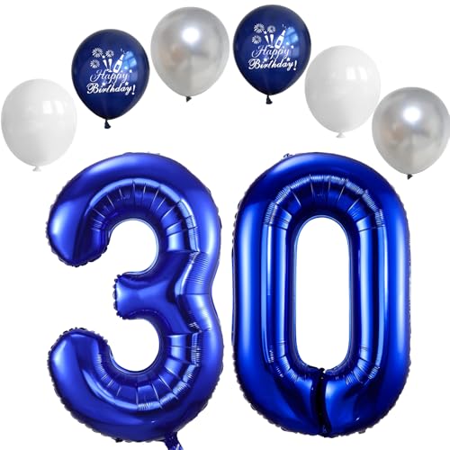 Dunkelblau Luftballon 30, Folienballon Zahl 30 Dunkelblau, 40 Zoll Helium Ballon 30, Geburtstagsdeko Folienballon Zahlen 3 & 0, Luftballon 30.Geburtstag für 30th Mädchen Junge Geburtstag Party Deko von VUCDXOP