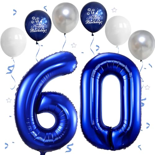 Dunkelblau Luftballon 60, Folienballon Zahl 60 Dunkelblau, 40 Zoll Helium Ballon 60, Geburtstagsdeko Folienballon Zahlen 6 & 0, Luftballon 60.Geburtstag für 60th Mädchen Junge Geburtstag Party Deko von VUCDXOP