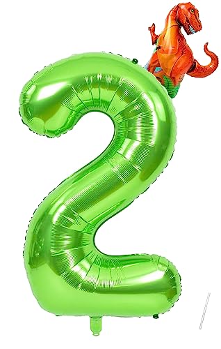 Geburtstag Folienballon Zahl 2 mit Dinosaurier, 101 cm Grün Luftballons Zahl 2, Helium Ballon Zahl 2, Mädchen Geburtstag Luftballon Deko Hochzeit Jubiläum Fest Party Dekoration, Fliegt mit Helium von VUCDXOP