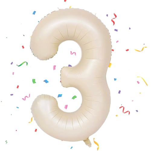 Geburtstag Folienballon Zahl 3, 101 cm Cremefarbe Luftballons Zahl 3, Helium Ballon Zahl 3, Mädchen Geburtstag Luftballon Deko Hochzeit Jubiläum Fest Party Dekoration - Fliegt mit Helium Geburtstag Folienballon Zahl 3, 101 cm Cremefarbe Luftballons Zahl 3, Helium Ballon Zahl 3, Mädchen Geburtstag Luftballon Deko Hochzeit Jubiläum Fest Party Dekoration - Fliegt mit Helium von VUCDXOP