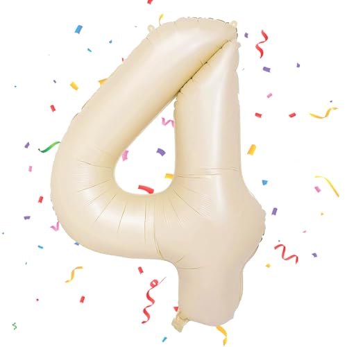 Geburtstag Folienballon Zahl 4, 101 cm Cremefarbe Luftballons, Helium Ballon für Mädchen Geburtstag, Hochzeit, Jubiläum, Fest Party Dekoration - Fliegt mit Helium Geburtstag Folienballon Zahl 4, 101 cm Cremefarbe Luftballons, Helium Ballon für Mädchen Geburtstag, Hochzeit, Jubiläum, Fest Party Dekoration - Fliegt mit Helium von VUCDXOP
