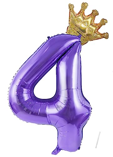 Geburtstag Folienballon Zahl 4 mit Krone, 101 cm Violett Luftballons Zahl 4, Helium Ballon Zahl 4, Mädchen Geburtstag Luftballon Deko Hochzeit Jubiläum Fest Party Dekoration - Fliegt mit Helium Geburtstag Folienballon Zahl 4 mit Krone, 101 cm Violett Luftballons Zahl 4, Helium Ballon Zahl 4, Mädchen Geburtstag Luftballon Deko Hochzeit Jubiläum Fest Party Dekoration - Fliegt mit Helium von VUCDXOP