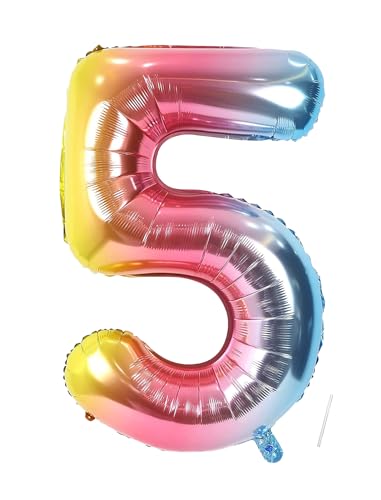 Geburtstag Folienballon Zahl 5 Mit Einhorn, 101 Cm Regenbogen Luftballons, Helium Ballon, Mädchen Geburtstag Luftballon Deko Hochzeit Jubiläum Fest Party Dekoration - Fliegt Mit Helium von VUCDXOP
