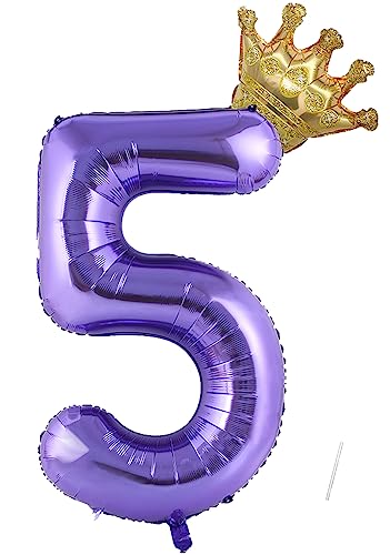 Geburtstag Folienballon Zahl 5 Mit Krone, 101 cm Violett Luftballons, Helium Ballon, Mädchen Geburtstag Luftballon Deko Hochzeit Jubiläum Fest Party Dekoration - Fliegt Mit Helium Geburtstag Folienballon Zahl 5 Mit Krone, 101 cm Violett Luftballons, Helium Ballon, Mädchen Geburtstag Luftballon Deko Hochzeit Jubiläum Fest Party Dekoration - Fliegt Mit Helium von VUCDXOP