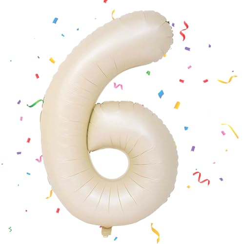 Geburtstag Folienballon Zahl 6, 101 cm Cremefarbe Luftballons Zahl 6, Helium Ballon Zahl 6, Mädchen Geburtstag Luftballon Deko Hochzeit Jubiläum Fest Party Dekoration - Fliegt mit Helium Geburtstag Folienballon Zahl 6, 101 cm Cremefarbe Luftballons Zahl 6, Helium Ballon Zahl 6, Mädchen Geburtstag Luftballon Deko Hochzeit Jubiläum Fest Party Dekoration - Fliegt mit Helium von VUCDXOP