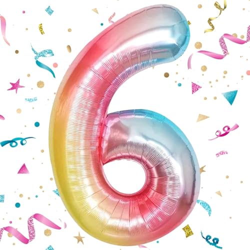 Geburtstag Folienballon Zahl 6 mit Einhorn, 101 cm Regenbogen Luftballons Zahl 6, Helium Ballon Zahl 6, Mädchen Geburtstag Luftballon Deko Hochzeit Jubiläum Fest Party Dekoration - Fliegt mit Helium Geburtstag Folienballon Zahl 6 mit Einhorn, 101 cm Regenbogen Luftballons Zahl 6, Helium Ballon Zahl 6, Mädchen Geburtstag Luftballon Deko Hochzeit Jubiläum Fest Party Dekoration - Fliegt mit Helium von VUCDXOP