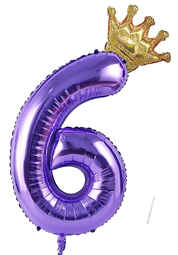 Geburtstag Folienballon Zahl 6 Mit Krone, 101 cm Violett Luftballons, Helium Ballon, Mädchen Geburtstag Luftballon Deko Hochzeit Jubiläum Fest Party Dekoration - Fliegt Mit Helium von VUCDXOP