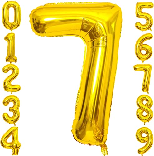 Geburtstag Folienballon Zahl 7, 101 cm Gold Luftballons Zahl 7, Helium Ballon Zahl 7, Mädchen Geburtstag Luftballon Deko Hochzeit Jubiläum Fest Party Dekoration - Fliegt mit Helium von VUCDXOP