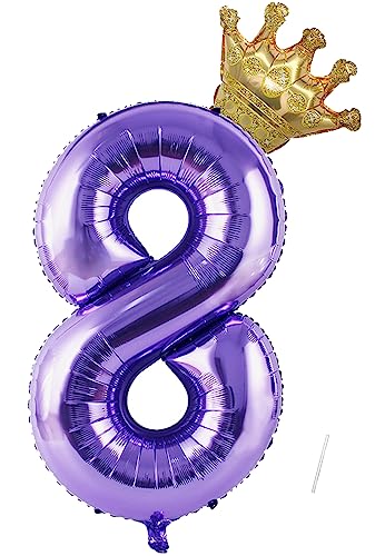 Geburtstag Folienballon Zahl 8 Mit Krone, 101 cm Violett Luftballons, Helium Ballon, Mädchen Geburtstag Luftballon Deko Hochzeit Jubiläum Fest Party Dekoration - Fliegt Mit Helium von VUCDXOP