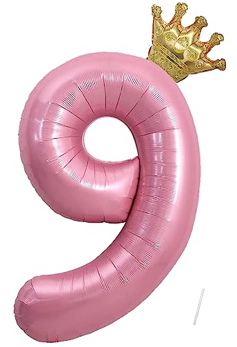 Geburtstag Folienballon Zahl 9 mit Krone, 101 cm Rosa Luftballons Zahl 9, Helium Ballon Zahl 9, Mädchen Geburtstag Luftballon Deko Hochzeit Jubiläum Fest Party Dekoration - Fliegt mit Helium Geburtstag Folienballon Zahl 9 mit Krone, 101 cm Rosa Luftballons Zahl 9, Helium Ballon Zahl 9, Mädchen Geburtstag Luftballon Deko Hochzeit Jubiläum Fest Party Dekoration - Fliegt mit Helium von VUCDXOP