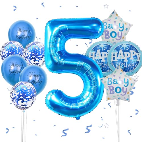 Geburtstagsdeko Jungen 5 Jahr, VUCDXOP 5 Jahr Blau Geburtstag Deko, Luftballon 5. Geburtstag, Geburtstag deko 5 jahre Jungen, Folienzahlen Ballons, Riesen Folienballon Zahl 5 für Geburtstag Party von VUCDXOP