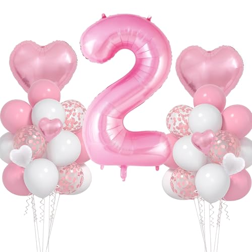 Geburtstagsdeko Mädchen 2 Jahr, VUCDXOP 2 Jahr Rosa Geburtstag Deko, Luftballon 2. Geburtstag, Geburtstag deko 2 jahre mädchen, Folienzahlen Ballons, Riesen Folienballon Zahl 2 für Geburtstag Party von VUCDXOP