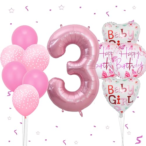 Geburtstagsdeko Mädchen 3 Jahr, VUCDXOP 3 Jahr Rosa Geburtstag Deko, Luftballon 3. Geburtstag, Geburtstag deko 3 jahre mädchen, Folienzahlen Ballons, Riesen Folienballon Zahl 3 für Geburtstag Party von VUCDXOP