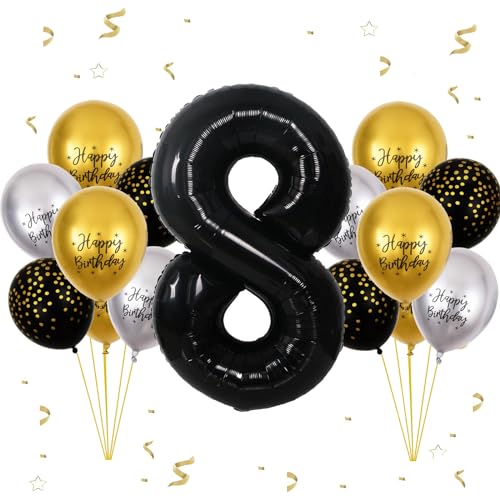 Geburtstagsdeko 8 Jahr, VUCDXOP 8 Jahr Schwarz Geburtstag Deko, Luftballon 8. Geburtstags, Geburtstag Deko 8 jahre, Folienzahlen Ballons, Folienballon Zahl 8 für Geburtstags Party Dekoration Geburtstagsdeko 8 Jahr, VUCDXOP 8 Jahr Schwarz Geburtstag Deko, Luftballon 8. Geburtstags, Geburtstag Deko 8 jahre, Folienzahlen Ballons, Folienballon Zahl 8 für Geburtstags Party Dekoration von VUCDXOP