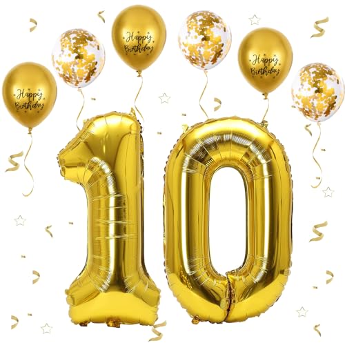 VUCDXOP Gold Luftballon 10, XXL Riesige Geburtstag Ballon 10, 40" - 101cm Ballon Zahl Deko Folienballon Zahlen 1 & 0, Geburtstagsdeko Jubiläum Party Deko, Fliegt mit Helium (Nummer 10) von VUCDXOP