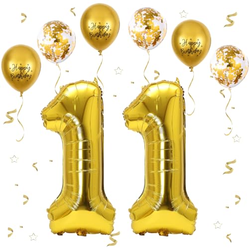 Gold Luftballon 11, XXL Riesige Geburtstag Ballon 11, 40" - 111cm Ballon Zahl Deko Folienballon Zahlen 1, Geburtstagsdeko Jubiläum Party Deko, Fliegt mit Helium (Nummer 11) von VUCDXOP