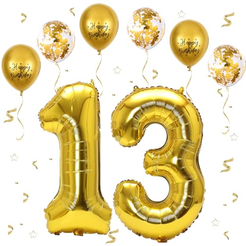VUCDXOP Gold Luftballon 13, XXL Riesige Geburtstag Ballon 13, 40" - 101cm Ballon Zahl Deko Folienballon Zahlen 1 & 3, Geburtstagsdeko Jubiläum Party Deko, Fliegt mit Helium (Nummer 13/31) von VUCDXOP