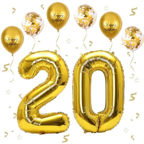 VUCDXOP Gold Luftballon 20, XXL Riesige Geburtstag Ballon 20, 40" - 101cm Ballon Zahl Deko Folienballon Zahlen 0 & 2, Geburtstagsdeko Jubiläum Party Deko, Fliegt mit Helium (Nummer 20) von VUCDXOP