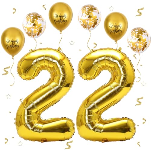 VUCDXOP Gold Luftballon 22, XXL Riesige Geburtstag Ballon 22, 40" - 101cm Ballon Zahl Deko Folienballon Zahlen 2, Geburtstagsdeko Jubiläum Party Deko, Fliegt mit Helium (Nummer 22) von VUCDXOP