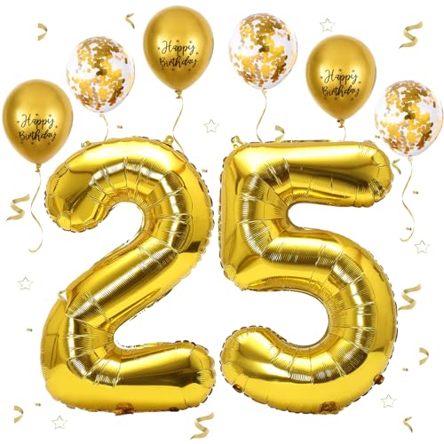 VUCDXOP Gold Luftballon 25, XXL Riesige Geburtstag Ballon 52, 40" - 101cm Ballon Zahl Deko Folienballon Zahlen 5 & 2, Geburtstagsdeko Jubiläum Party Deko, Fliegt mit Helium (Nummer 25/52) von VUCDXOP