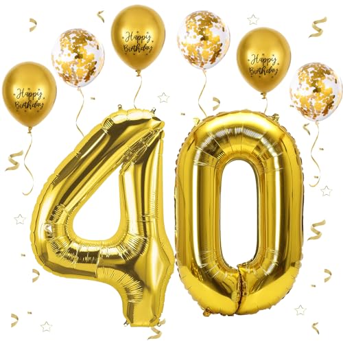 VUCDXOP Gold Luftballon 40, XXL Riesige Geburtstag Ballon 40, 40" - 101cm Ballon Zahl Deko Folienballon Zahlen 0 & 4, Geburtstagsdeko Jubiläum Party Deko, Fliegt mit Helium (Nummer 40) von VUCDXOP