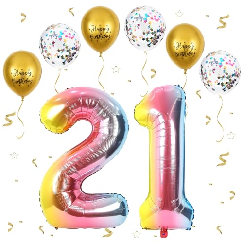 Gradientenregenbogen Luftballon 21, XXL Riesige Geburtstag Ballon 12, 40" - 101cm Ballon Zahl Deko Folienballon Zahlen 1 & 2, Geburtstagsdeko Jubiläum Party Deko, Fliegt mit Helium (Nummer 21 / 12) von VUCDXOP