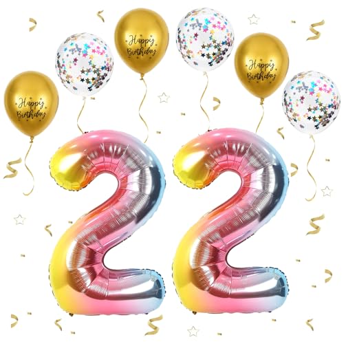 Gradientenregenbogen Luftballon 22, XXL Riesige Geburtstag Ballon 22, 40" - 101cm Ballon Zahl Deko Folienballon Zahlen 2, Geburtstagsdeko Jubiläum Party Deko, Fliegt mit Helium (Nummer 22) von VUCDXOP