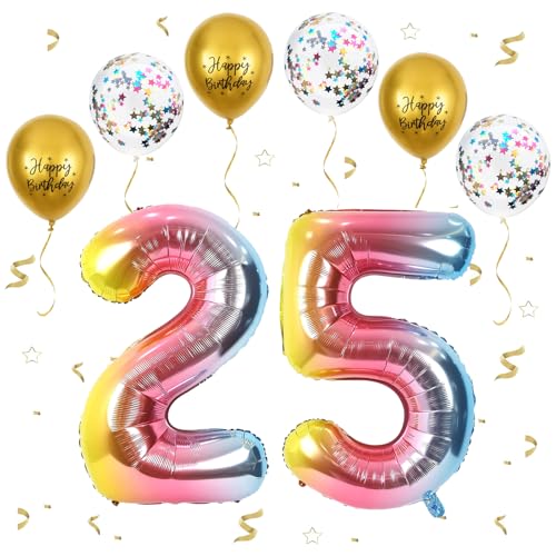 Gradientenregenbogen Luftballon 25, XXL Riesige Geburtstag Ballon 52, 40" - 101cm Ballon Zahl Deko Folienballon Zahlen 2 & 5, Geburtstagsdeko Jubiläum Party Deko, Fliegt mit Helium (Nummer 25/52) von VUCDXOP