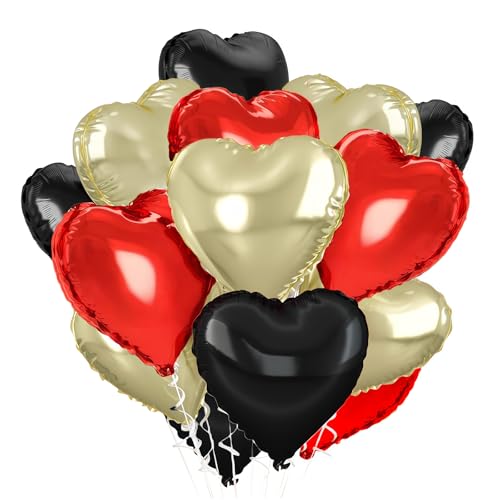Herz Folienballon Schwarz Rot Hellgold, 18 Zoll Herz Helium Luftballons, Schwarz Herzluftballons, Rot Herzballons Hochzeit, Herzform Folienluftballon für Geburtstag Verlobung Muttertag Valentinstag Herz Folienballon Schwarz Rot Hellgold, 18 Zoll Herz Helium Luftballons, Schwarz Herzluftballons, Rot Herzballons Hochzeit, Herzform Folienluftballon für Geburtstag Verlobung Muttertag Valentinstag von VUCDXOP