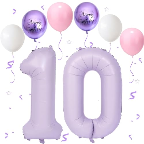 Lila Luftballon 10, Folienballon Zahl 10 Creme Lila, 40 Zoll Helium Ballon 10, Geburtstagsdeko Folienballon Zahlen 1 & 0, Luftballon 10.Geburtstag für 10th Mädchen Junge Geburtstag Party Deko von VUCDXOP