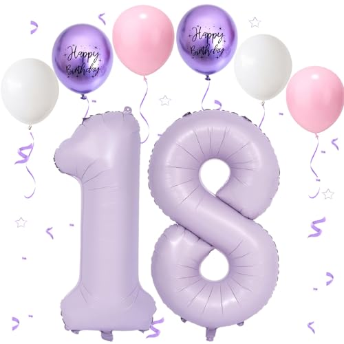 Lila Luftballon 18, Folienballon Zahl 18 Creme Lila, 40 Zoll Helium Ballon 81, Geburtstagsdeko Folienballon Zahlen 1 & 8, Luftballon 18.Geburtstag für 18th Mädchen Junge Geburtstag Party Deko von VUCDXOP
