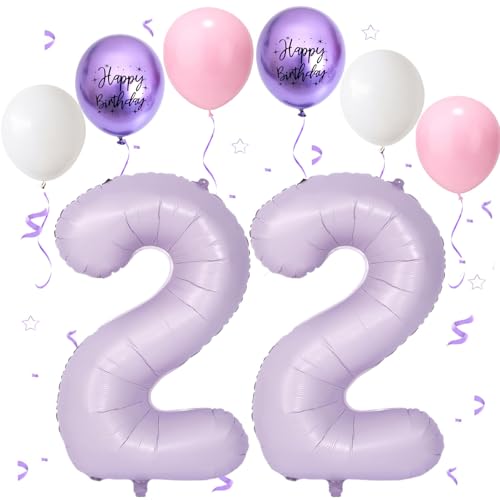 Lila Luftballon 22, Folienballon Zahl 22 Creme Lila, 40 Zoll Helium Ballon 22, Geburtstagsdeko Folienballon Zahlen 2 & 2, Luftballon 22.Geburtstag für 22th Mädchen Junge Geburtstag Party Deko von VUCDXOP