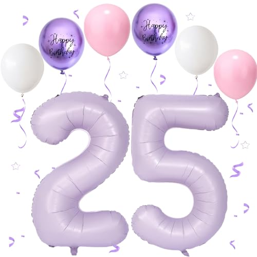 Lila Luftballon 25, Folienballon Zahl 25 Creme Lila, 40 Zoll Helium Ballon 52, Geburtstagsdeko Folienballon Zahlen 2 & 5, Luftballon 25.Geburtstag für 25th Mädchen Junge Geburtstag Party Deko von VUCDXOP
