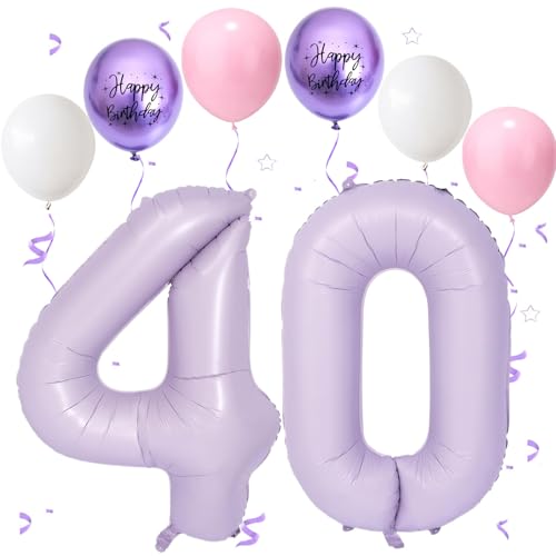 Lila Luftballon 40, Folienballon Zahl 40 Creme Lila, 40 Zoll Helium Ballon 40, Geburtstagsdeko Folienballon Zahlen 4 & 0, Luftballon 40.Geburtstag für 40th Mädchen Junge Geburtstag Party Deko von VUCDXOP