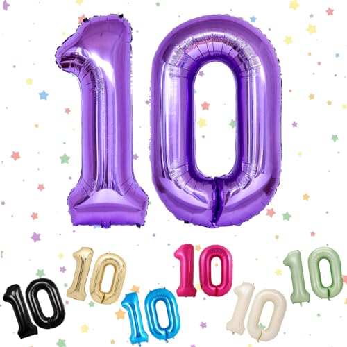 Luftballon mit Zahl 10, violett, 10 Zahlenballons, Helium-Folie, 101,6 cm, Luftballons Zahl 10, 10. Geburtstag, Geburtstag, Jahrestag, Party-Dekorationen von VUCDXOP