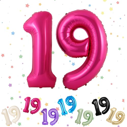Luftballon mit Zahl 19, 19. Geburtstag, 19. Geburtstag, Helium-Folie, 101,6 cm, Ballon Nummer 19, digitale Luftballons für 19. Geburtstag, Jahrestag, Party-Dekorationen von VUCDXOP