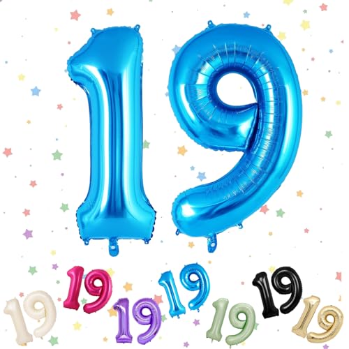 Luftballon mit Zahl 19, blaue Zahlenballons mit 19 Zahlen, Helium-Folie, 101,6 cm, Luftballon Zahl 19, digitale Luftballons für 19. Geburtstag, Jahrestag, Party-Dekorationen von VUCDXOP